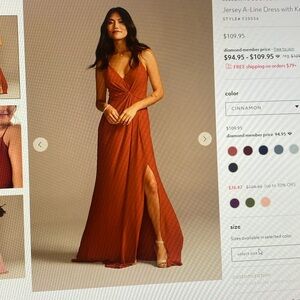 David’s Bridal bridesmaid dress. Cinnamon in color.